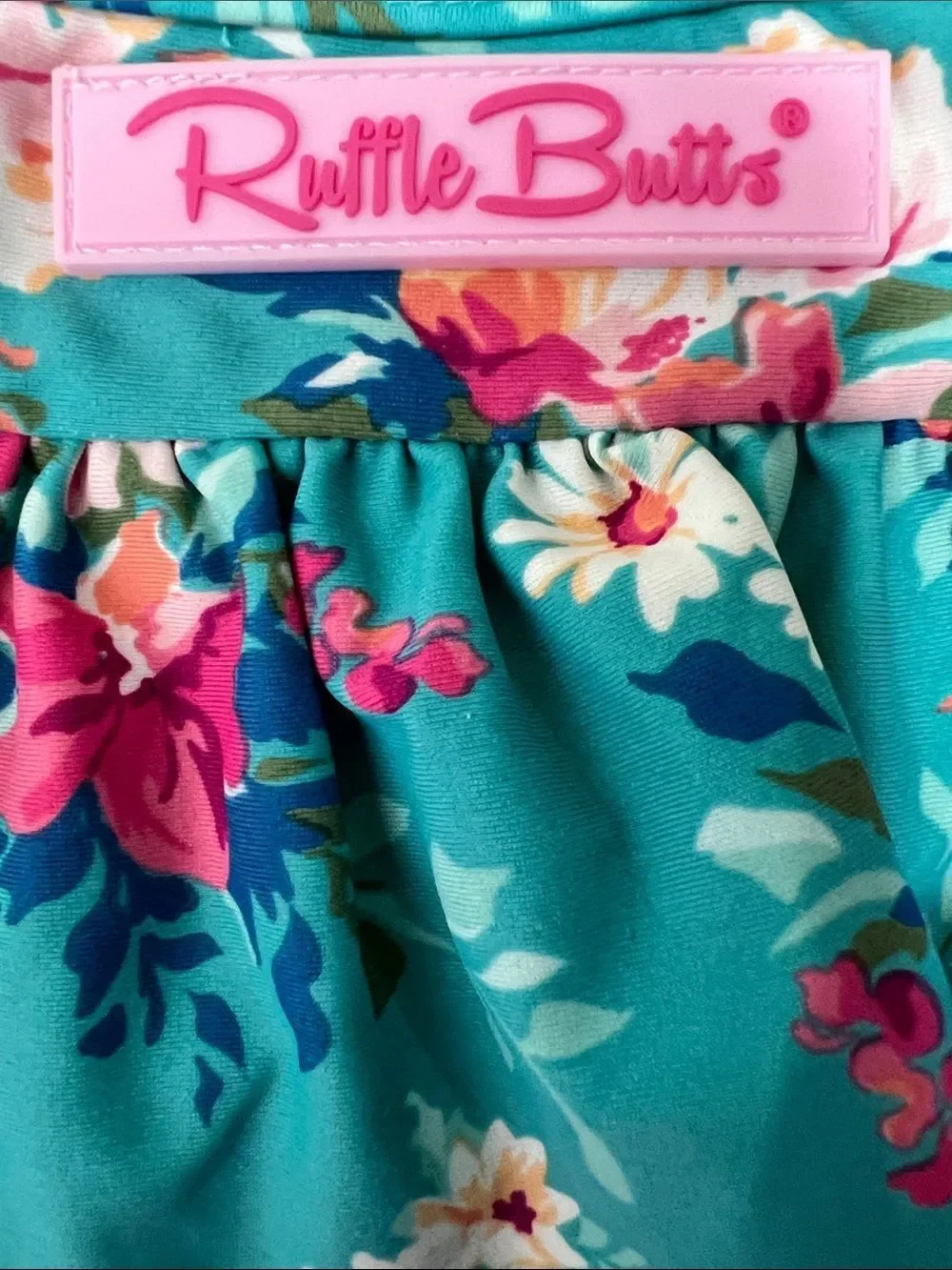 Ruffle Butts green floral big bow skirted bikini size 2T NWOT